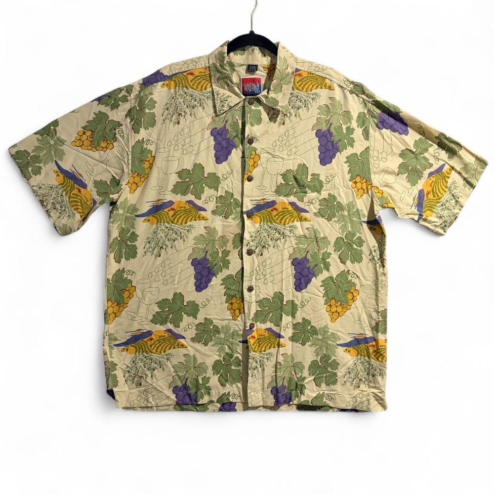 Vintage 90s Dem Crazy Grapes Vineyard Button Up Shirt Mens 2X Cream Purple Green